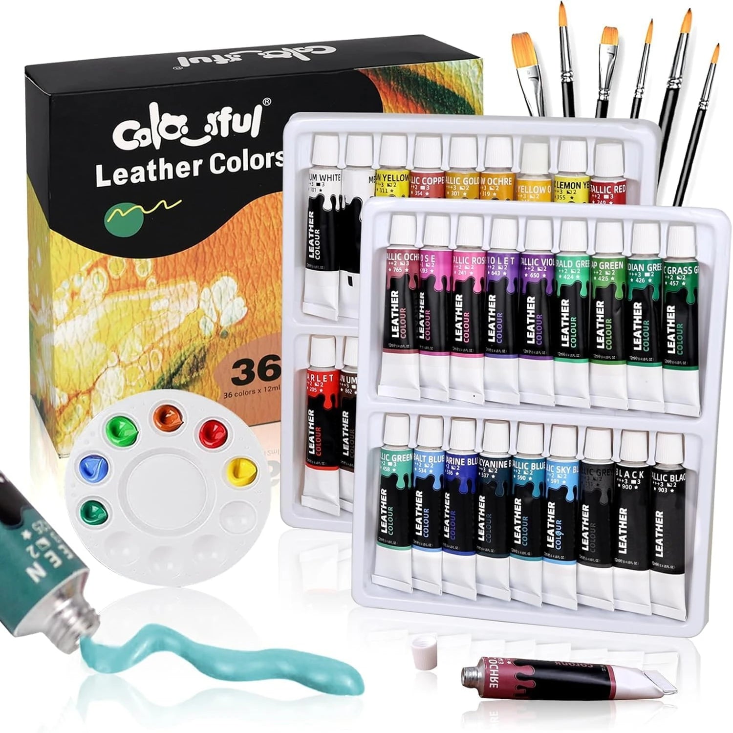 Colorful 12/24/36 Colors Acrylic Leather Paint for Shoe Painting-12 ml,Leather Paint for Bag & Wallet Decor, Leather Jacket Care