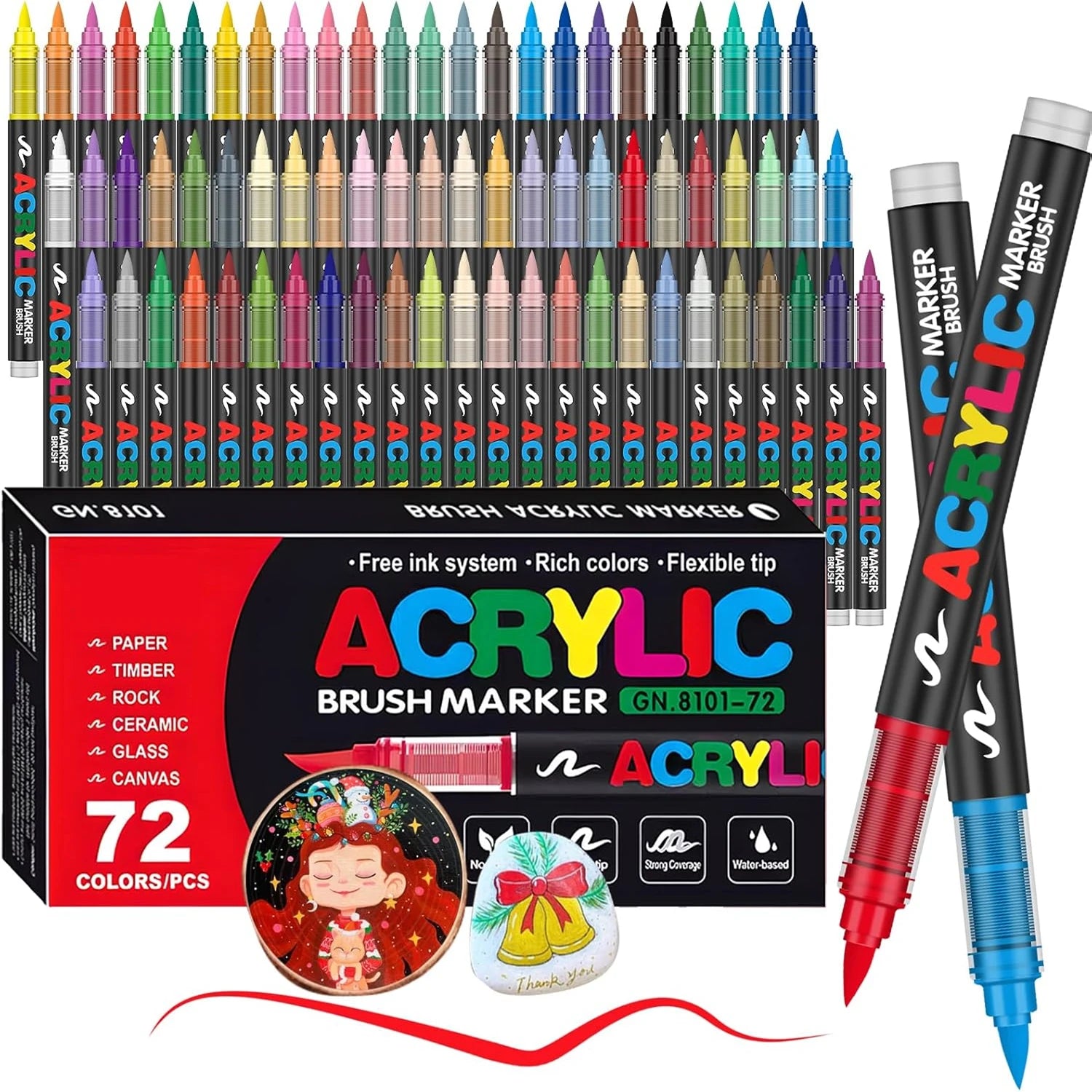 12-72 Soft Brush Markers Set,Acrylic Marker Pens,Rich colors,Flexible tip,Waterproof Pen Soft brush Nib For Glass Stone Metal