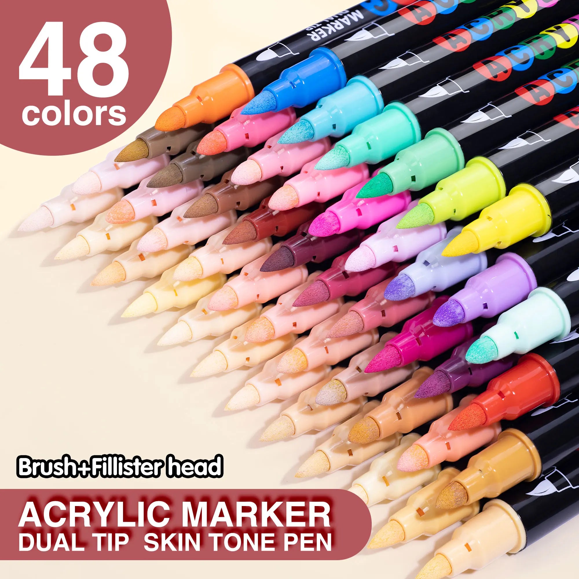 24/48 Colors Skin Tone Markers Pens,Portrait Markers,Dual Tip Brush & Chisel, Acrylic Markers,Waterproof Pen Soft brush Nib Skin