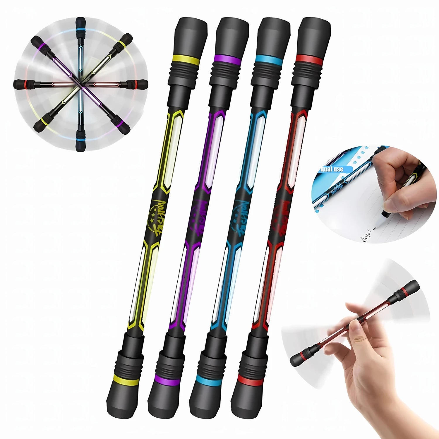 4Pcs Creative Spinning Pen Spinner Toy Adult Kids Stress Relieve Rotating Gel Pens Anti Slip 0.5mm Gel Pens Student Stationary