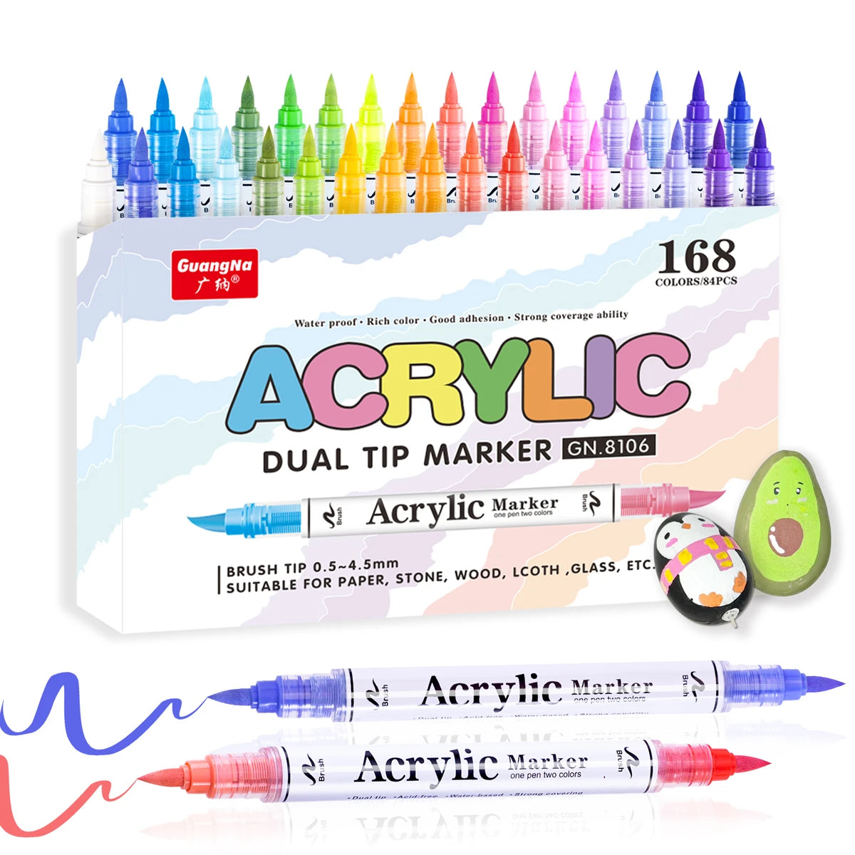 60/120/168 Colors Double Nib Acrylic Markers Paint Pen Dual Color Art Markers Brush Pen Dual Tip for Rock Painting Stone Ceramic