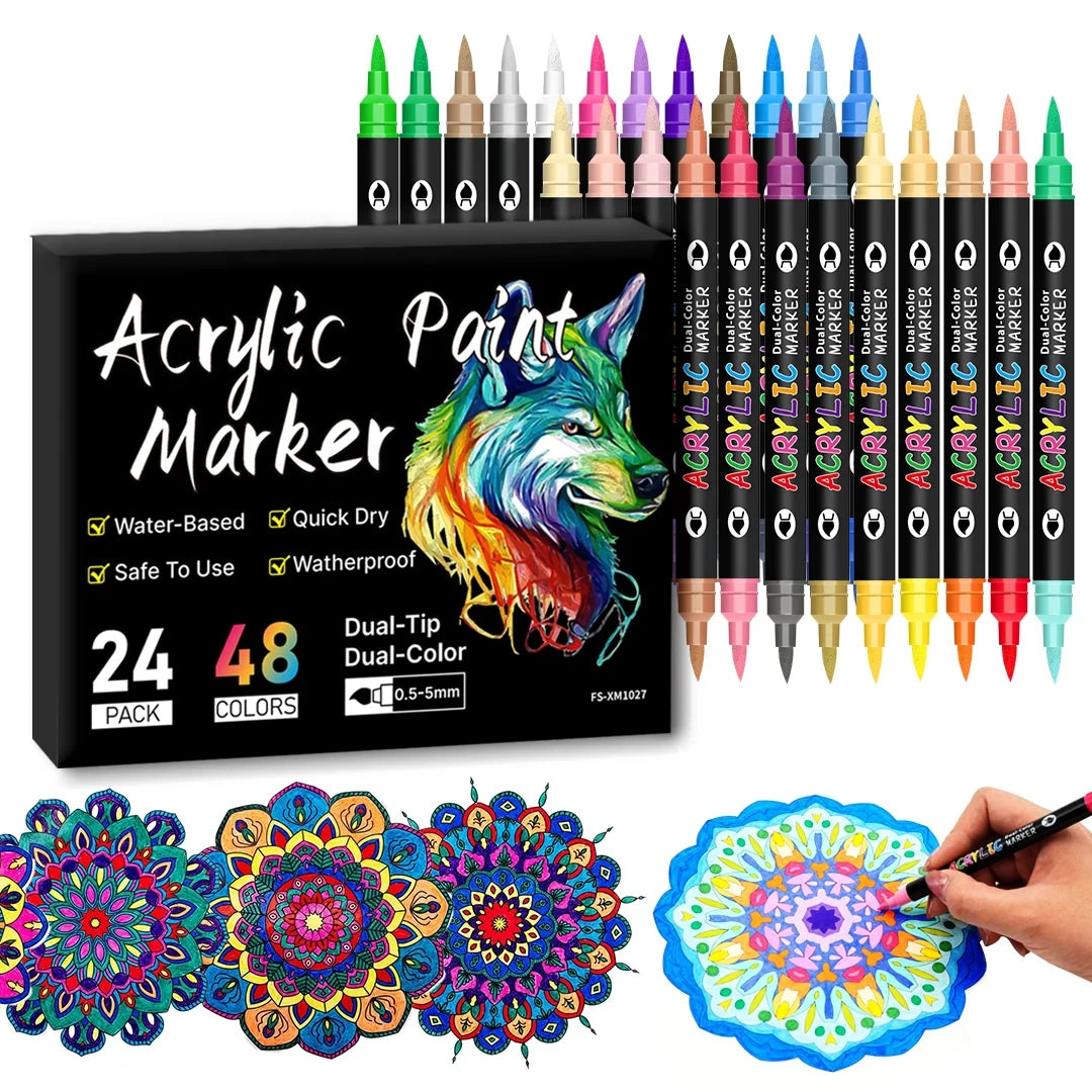 24Pack Dual Color Art Markers Set,48 Colors Dual Tip Acrylic Paint Pens Markers Drawing Markers for DIY Crafts Making