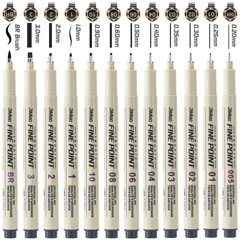 12 Pcs Manga Markers Needle Pen Art Hand-painted Hook Line Pen Sketch Pens Stationery Set Art Supplies Student School Supplies