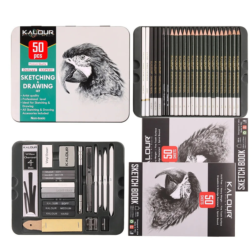 52 Pcs Drawing Sketching Set Sketch Graphite Charcoal Pencils Wood Pencils Set For Sketching Artist Supplies Gift Sketchbook