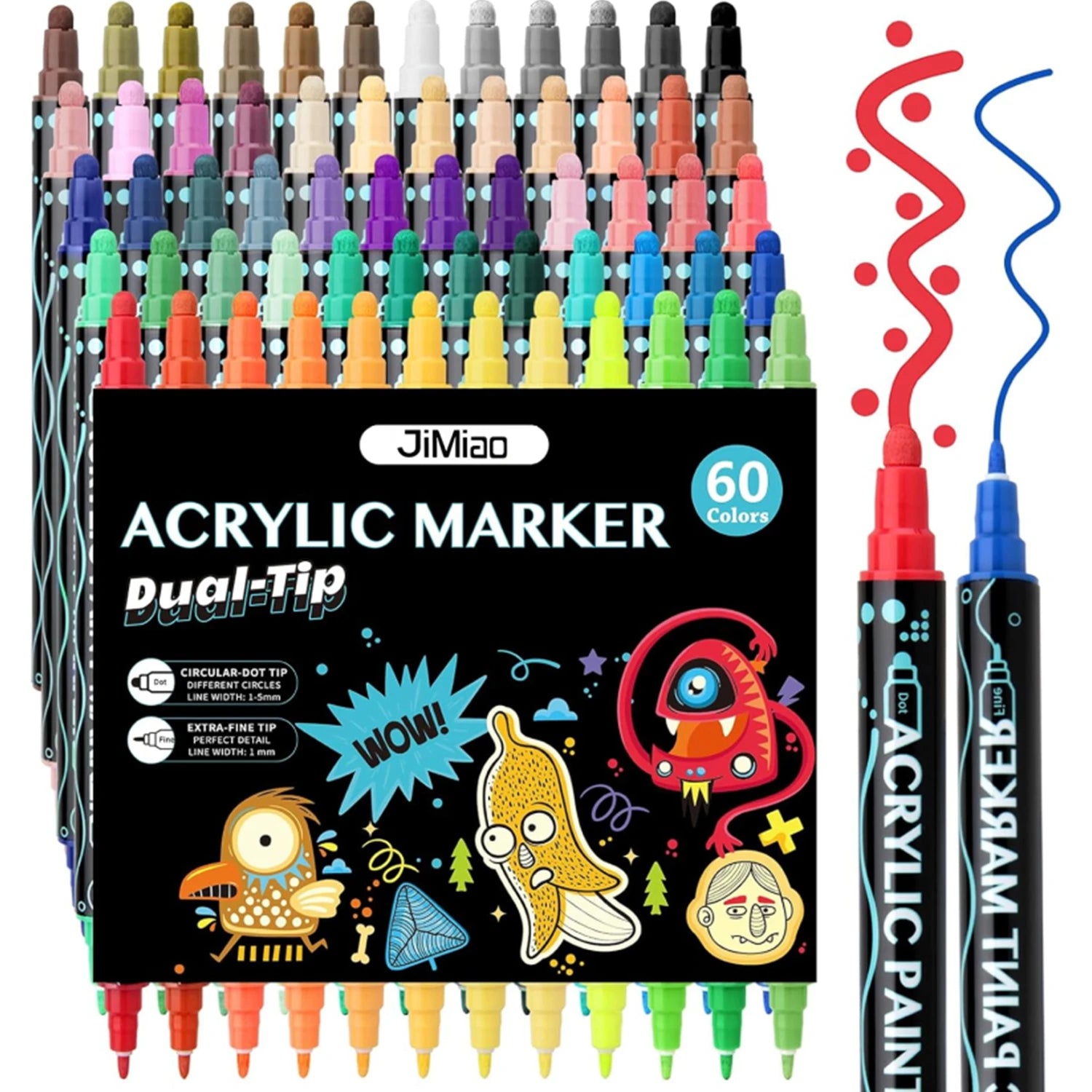 12-60 Colors Dual Tip Acrylic Paint Pens Paint Markers,Premium Acrylic Paint Pens for Rock Painting Wood Canvas Plastic Metal
