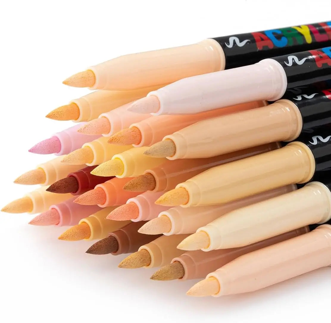 12/24 Colors Straight Liquid Soft Bush Markers Skin Tone Markers Pens,Nylon Soft head Acrylic Markers,Waterproof Pen Soft brush
