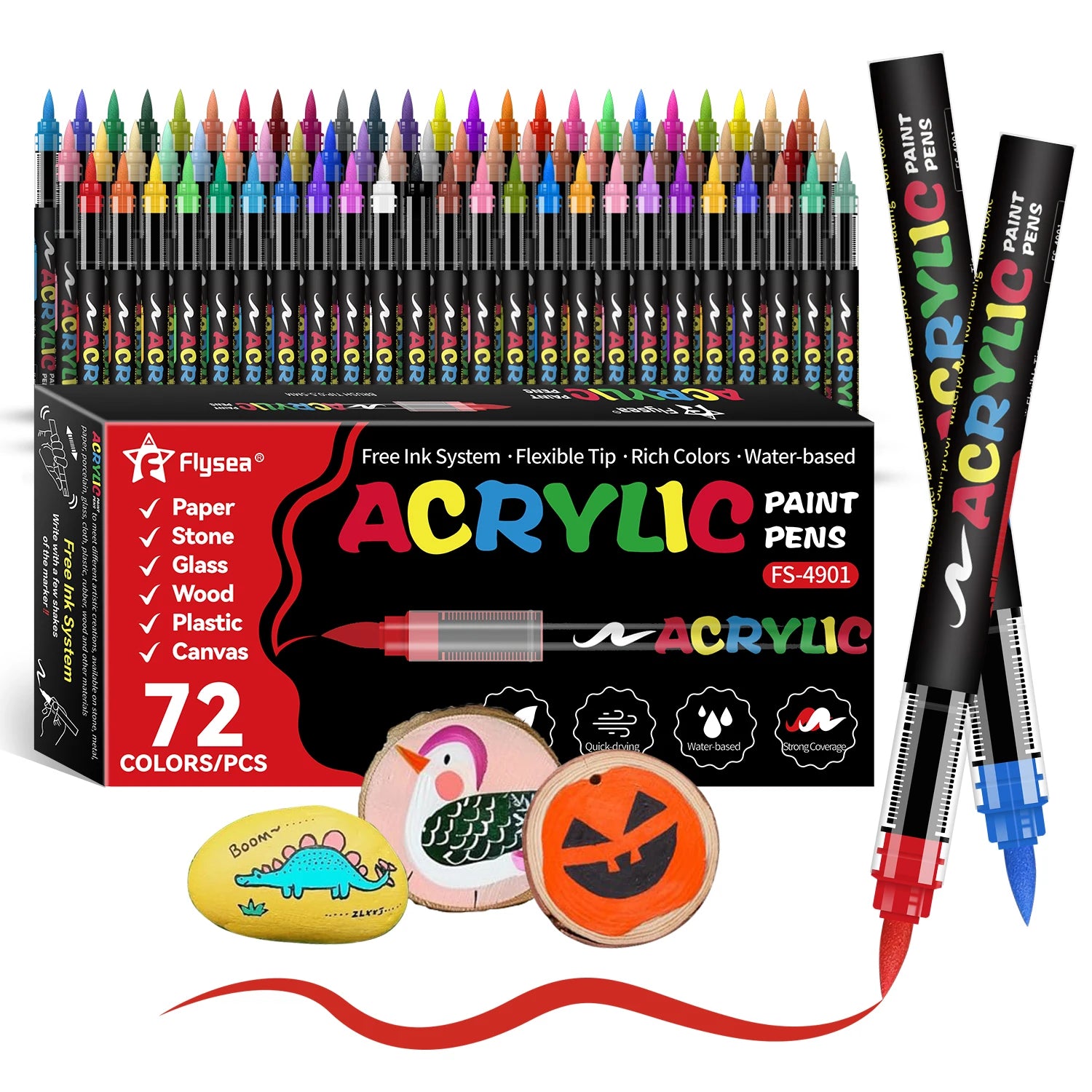 Soft Brush Tip Acrylic Paint Pen,Automatic Ink Control,Waterproof&High Saturation Ideal for Wood,Metal, Plastic, Canvas, Fabric,